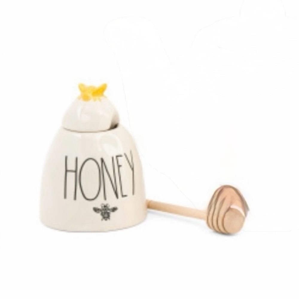 Rae Dunn Ceramic Honey jar  in Cream with Black Stamp